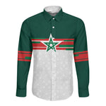 World Football 2026 Morocco Custom Long Sleeve Button Shirt African Geometric White Pattern - African Pride