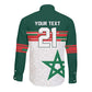 World Football 2026 Morocco Custom Long Sleeve Button Shirt African Geometric White Pattern - African Pride