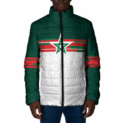 World Football 2026 Morocco Custom Padded Jacket African Geometric White Pattern - African Pride