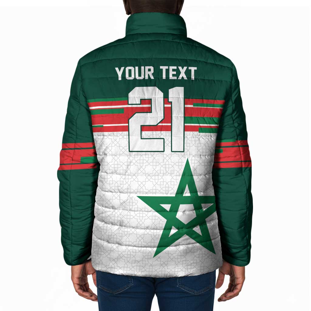 World Football 2026 Morocco Custom Padded Jacket African Geometric White Pattern - African Pride
