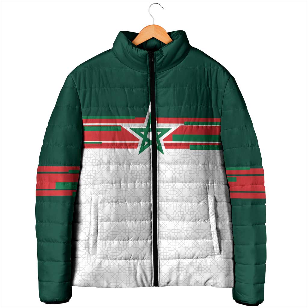 World Football 2026 Morocco Custom Padded Jacket African Geometric White Pattern - African Pride