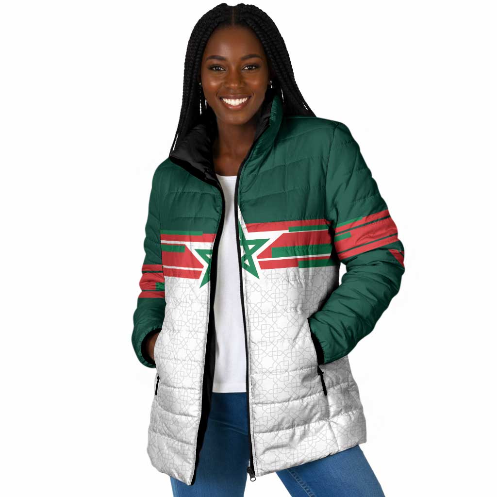 World Football 2026 Morocco Custom Padded Jacket African Geometric White Pattern - African Pride