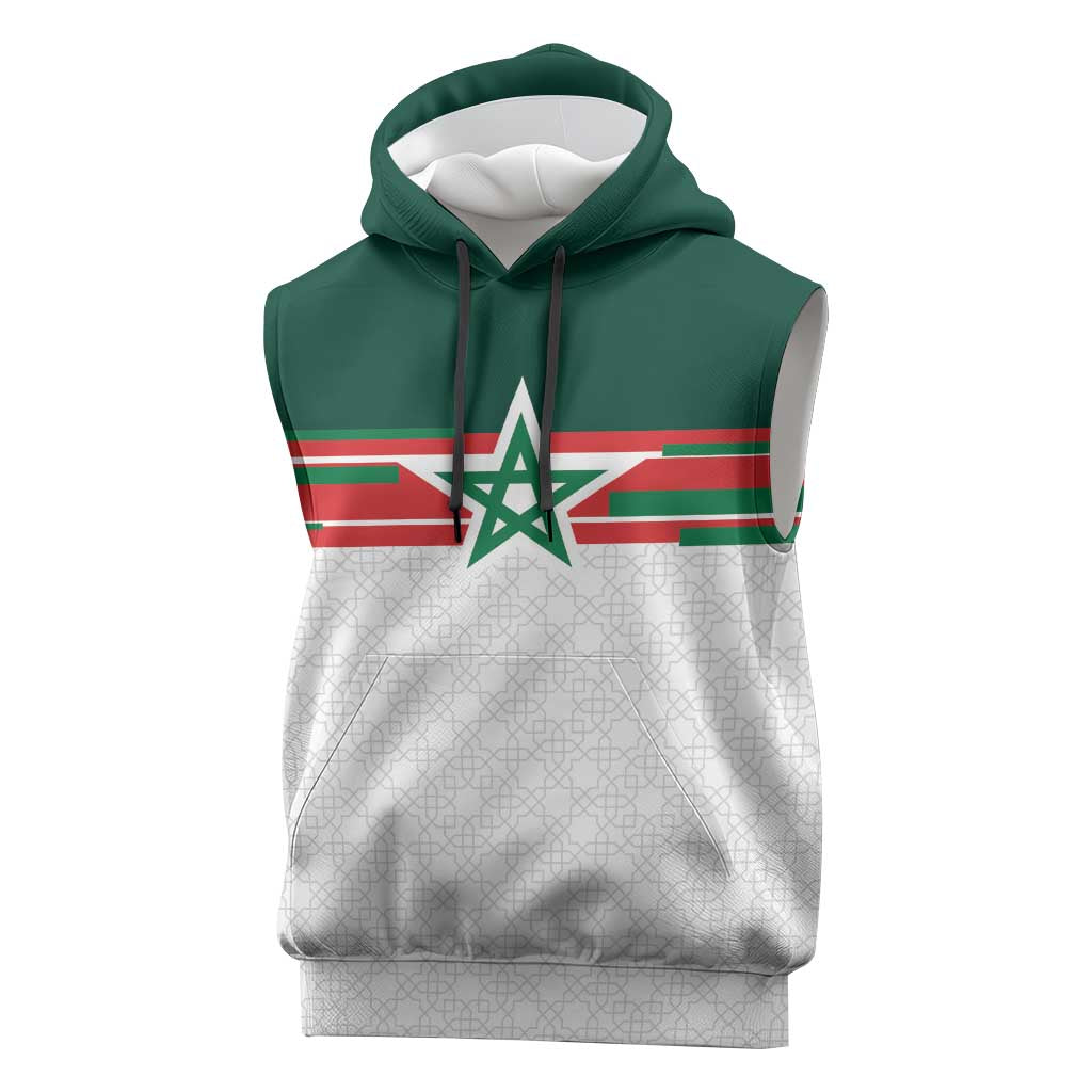 World Football 2026 Morocco Custom Sleeveless Hoodie African Geometric White Pattern - African Pride