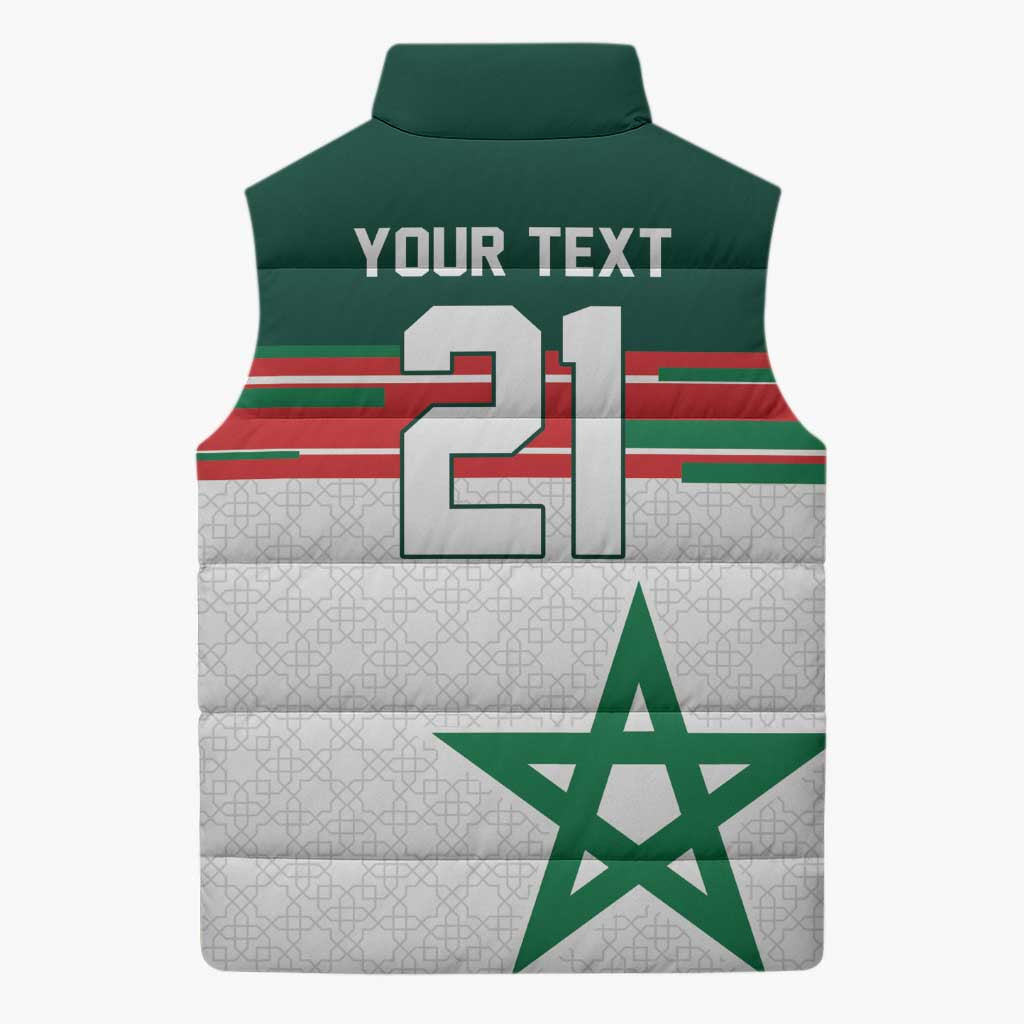 World Football 2026 Morocco Custom Sleeveless Puffer Jacket African Geometric White Pattern - African Pride