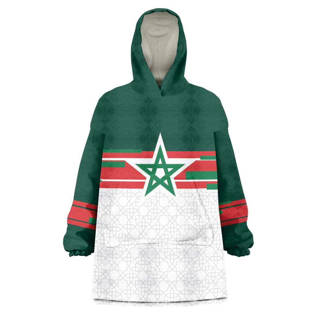 World Football 2026 Morocco Custom Wearable Blanket Hoodie African Geometric White Pattern - African Pride