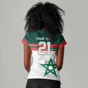 World Football 2026 Morocco Custom Women V-Neck T-Shirt African Geometric White Pattern LT9