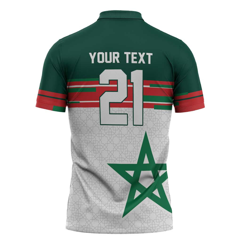 World Football 2026 Morocco Custom Zipper Polo Shirt African Geometric White Pattern - African Pride
