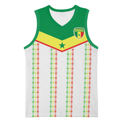 World Football 2026 Senegal Custom Basketball Jersey African Kente White Pattern - African Pride