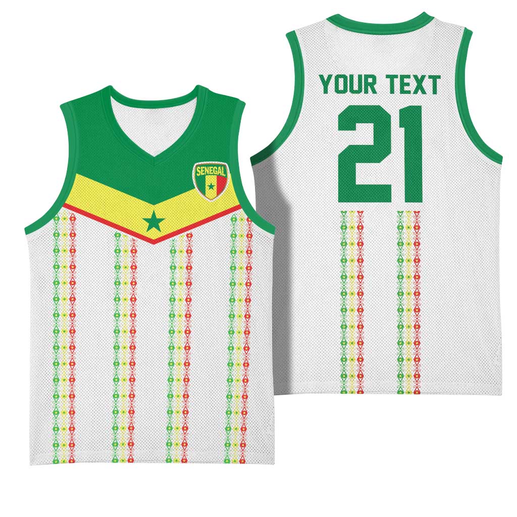 World Football 2026 Senegal Custom Basketball Jersey African Kente White Pattern - African Pride