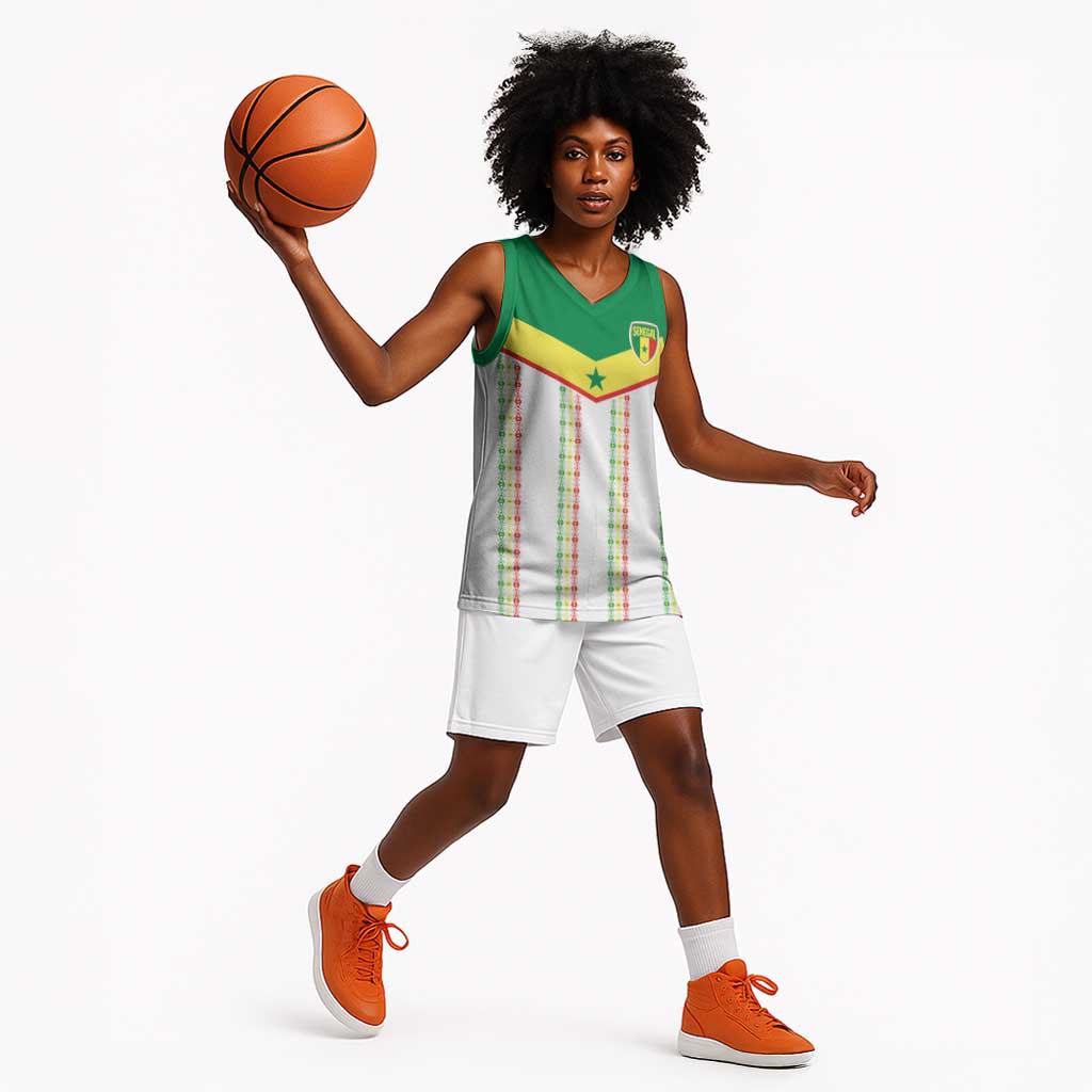 World Football 2026 Senegal Custom Basketball Jersey African Kente White Pattern - African Pride