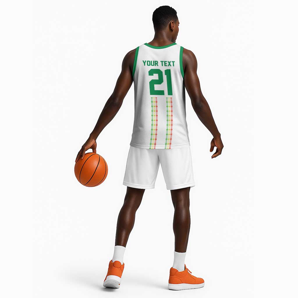 World Football 2026 Senegal Custom Basketball Jersey African Kente White Pattern - African Pride