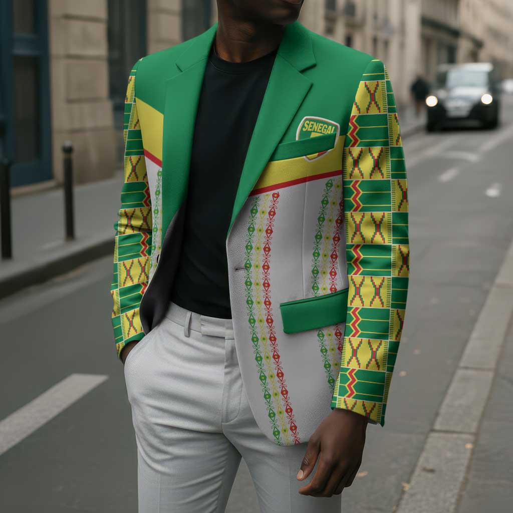 World Football 2026 Senegal Custom Blazer African Kente White Pattern - African Pride