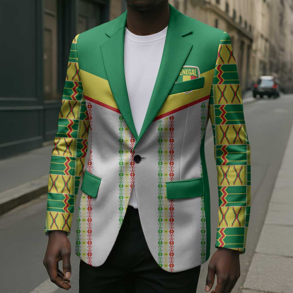 World Football 2026 Senegal Custom Blazer African Kente White Pattern - African Pride