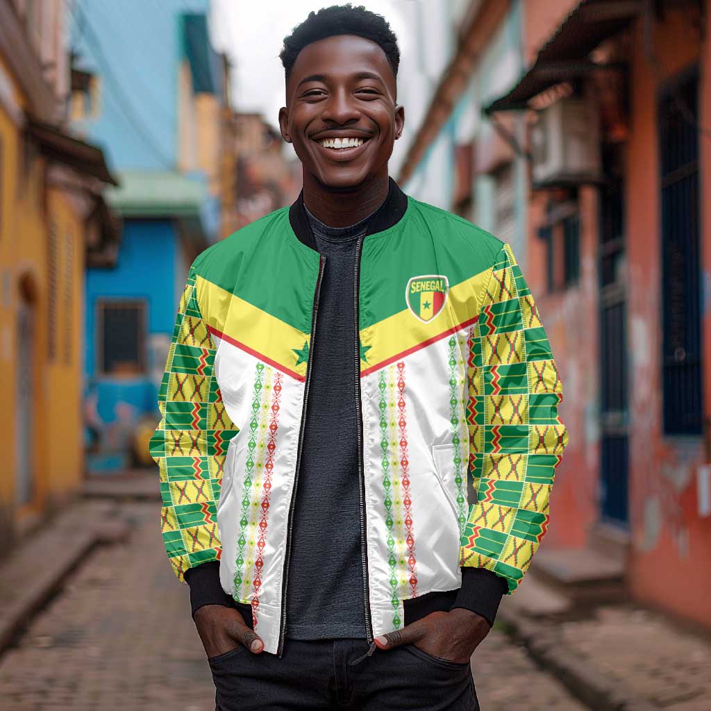 World Football 2026 Senegal Custom Bomber Jacket African Kente White Pattern - African Pride