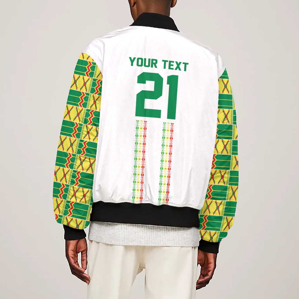 World Football 2026 Senegal Custom Bomber Jacket African Kente White Pattern - African Pride