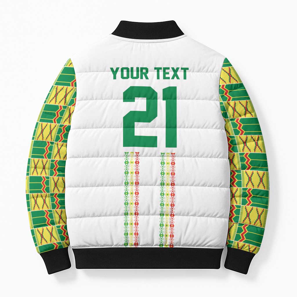World Football 2026 Senegal Custom Bomber Puffer Jacket African Kente White Pattern - African Pride
