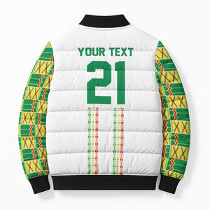 World Football 2026 Senegal Custom Bomber Puffer Jacket African Kente White Pattern - African Pride