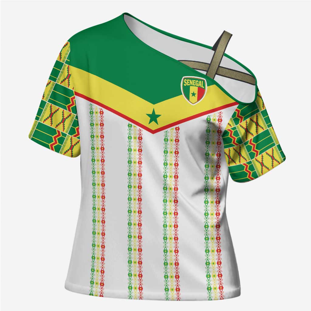 World Football 2026 Senegal Custom Cross Shoulder Shirt African Kente White Pattern - African Pride