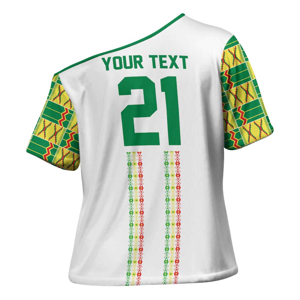 World Football 2026 Senegal Custom Cross Shoulder Shirt African Kente White Pattern - African Pride