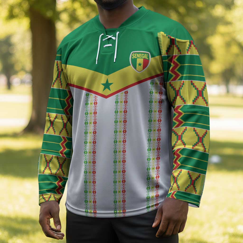 World Football 2026 Senegal Custom Hockey Jersey African Kente White Pattern - African Pride