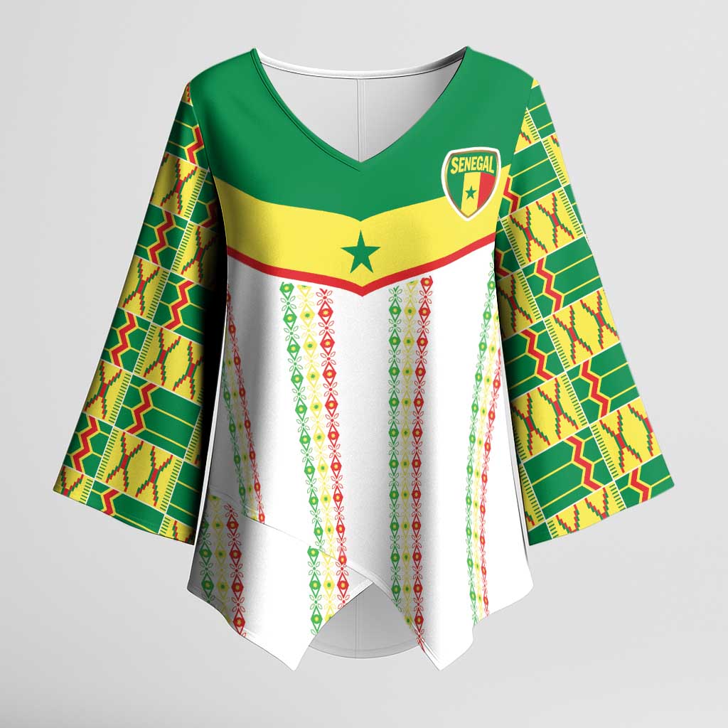 World Football 2026 Senegal Custom Kimono Sleeve Blouse African Kente White Pattern - African Pride