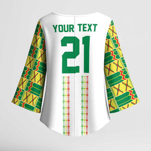 World Football 2026 Senegal Custom Kimono Sleeve Blouse African Kente White Pattern - African Pride
