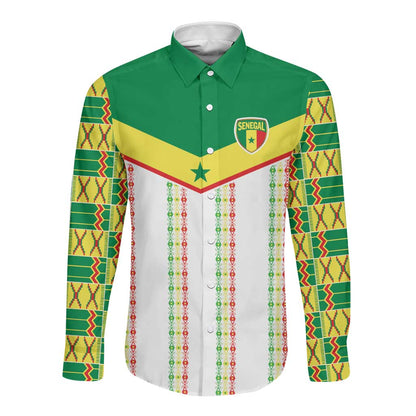 World Football 2026 Senegal Custom Long Sleeve Button Shirt African Kente White Pattern - African Pride