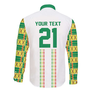 World Football 2026 Senegal Custom Long Sleeve Button Shirt African Kente White Pattern - African Pride