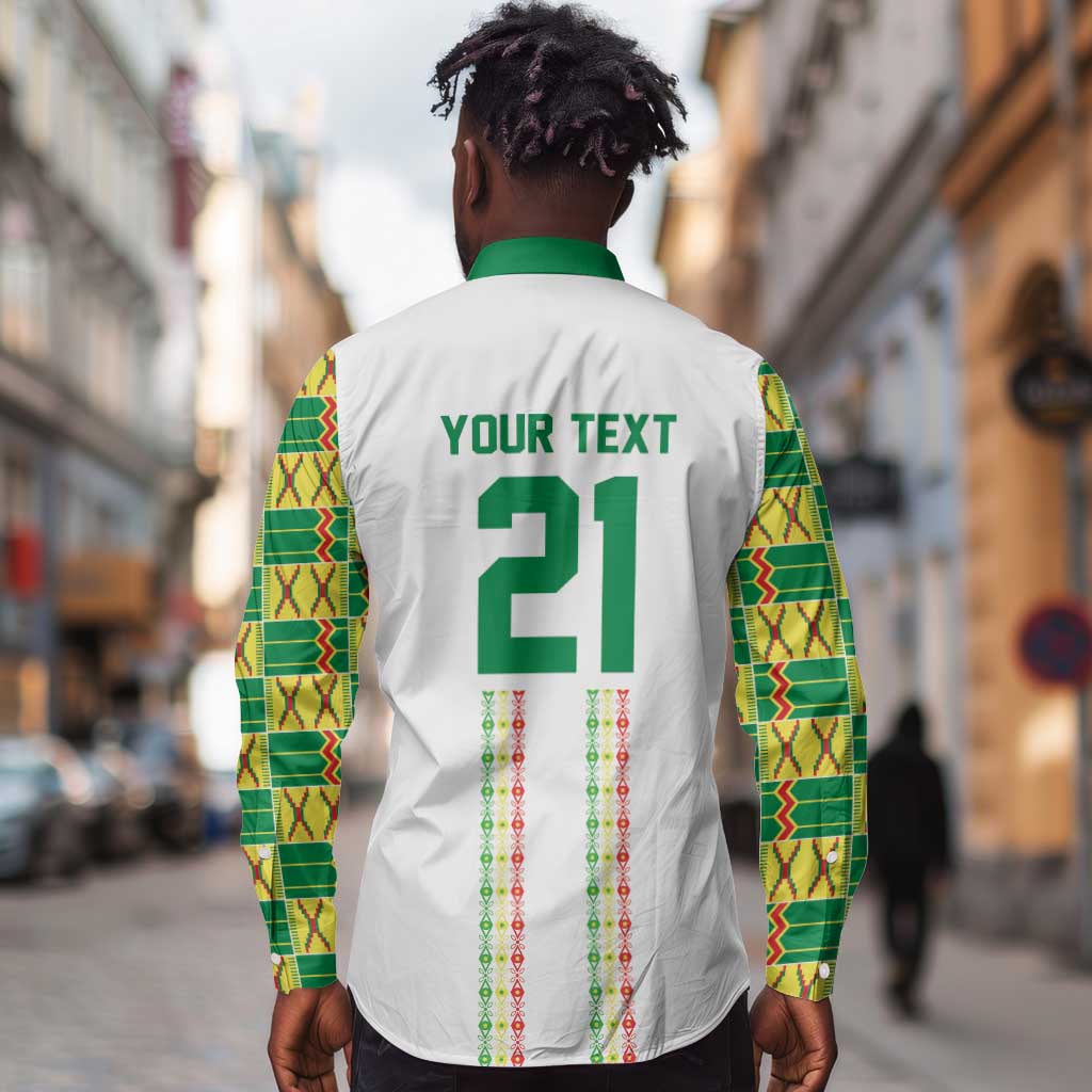 World Football 2026 Senegal Custom Long Sleeve Button Shirt African Kente White Pattern - African Pride
