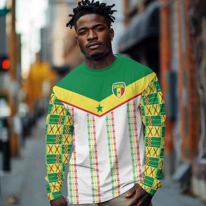 World Football 2026 Senegal Custom Long Sleeve Shirt African Kente White Pattern - African Pride