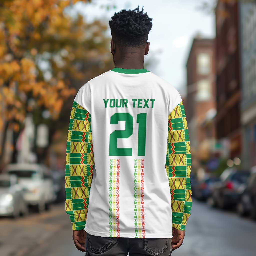 World Football 2026 Senegal Custom Long Sleeve Shirt African Kente White Pattern - African Pride