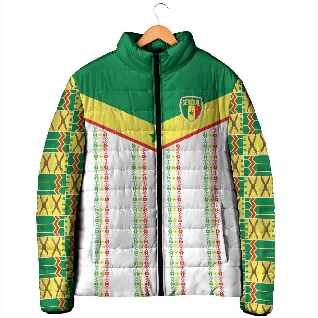 World Football 2026 Senegal Custom Padded Jacket African Kente White Pattern - African Pride
