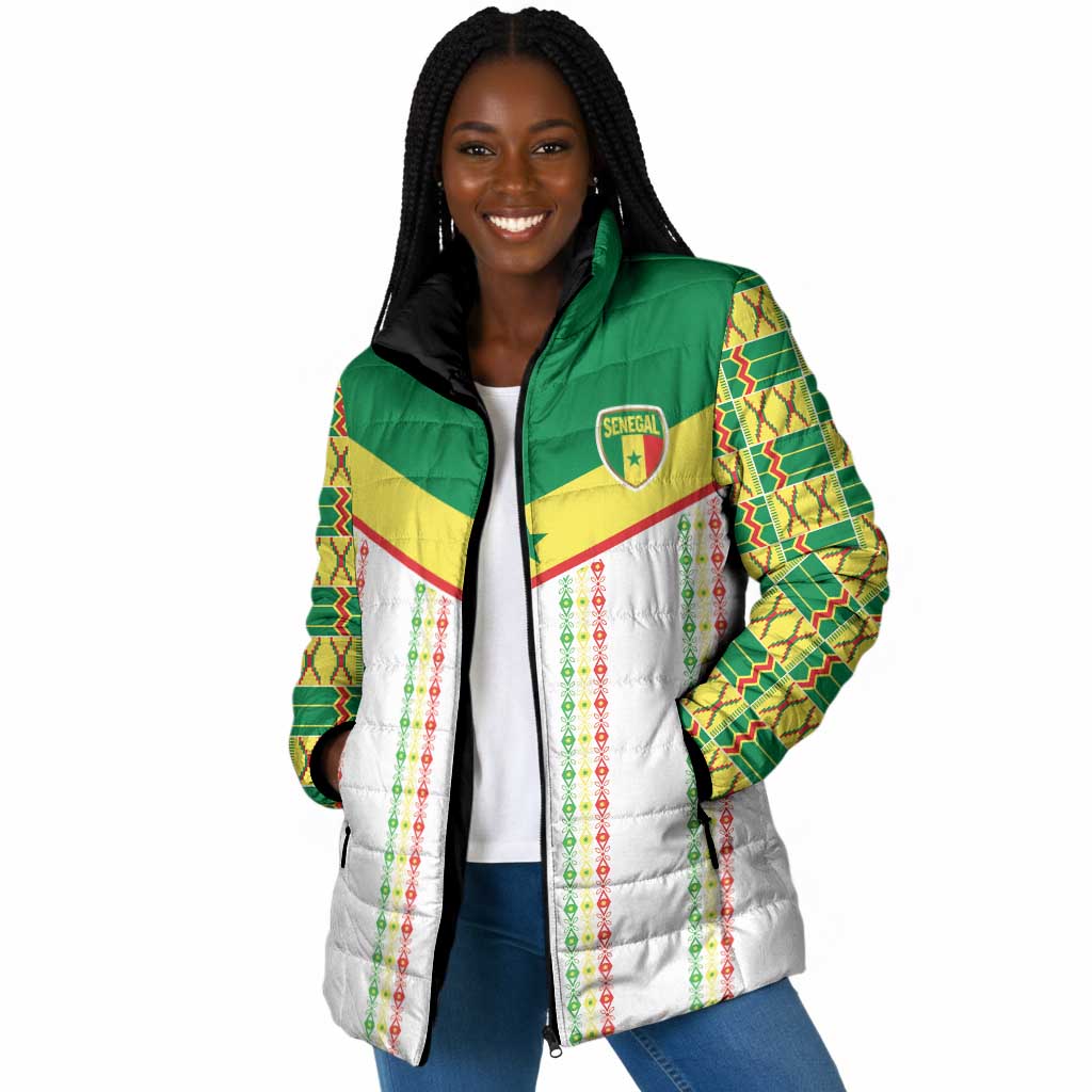 World Football 2026 Senegal Custom Padded Jacket African Kente White Pattern - African Pride