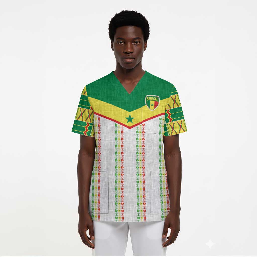 World Football 2026 Senegal Custom Scrub Top African Kente White Pattern - African Pride