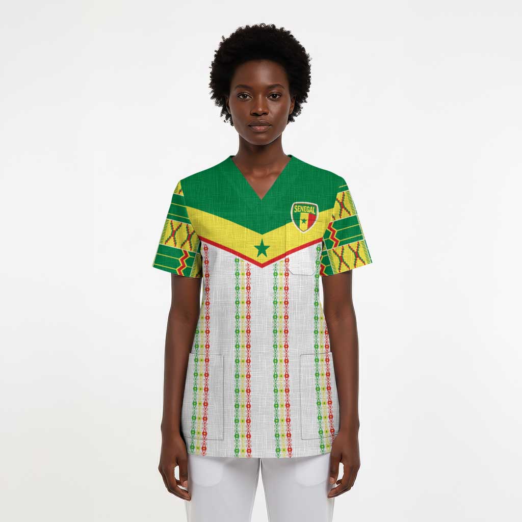 World Football 2026 Senegal Custom Scrub Top African Kente White Pattern - African Pride