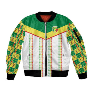 World Football 2026 Senegal Custom Sleeve Zip Bomber Jacket African Kente White Pattern - African Pride