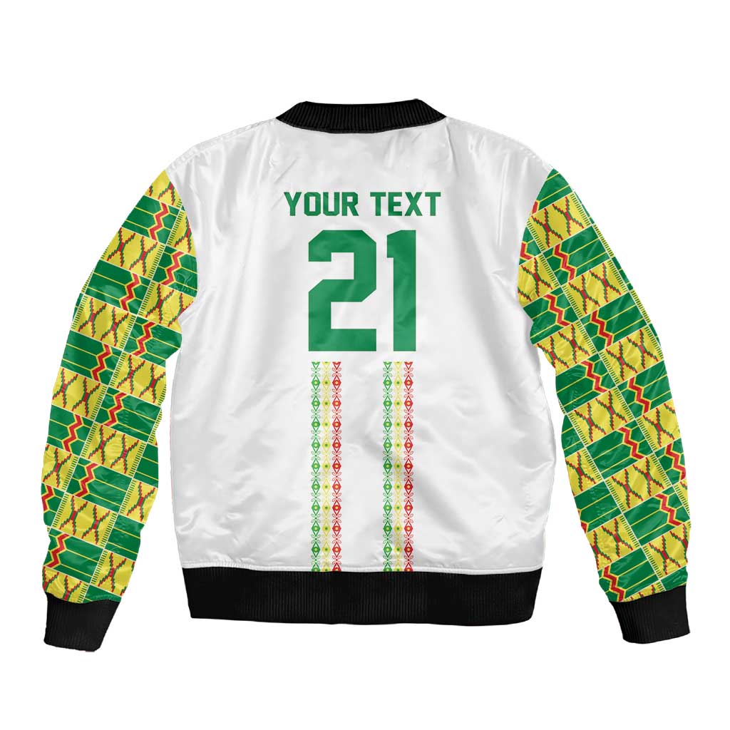 World Football 2026 Senegal Custom Sleeve Zip Bomber Jacket African Kente White Pattern - African Pride