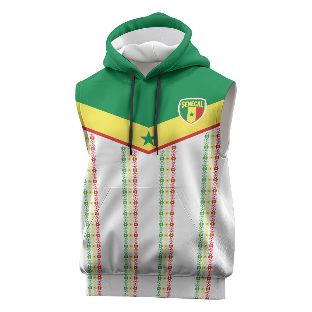 World Football 2026 Senegal Custom Sleeveless Hoodie African Kente White Pattern - African Pride