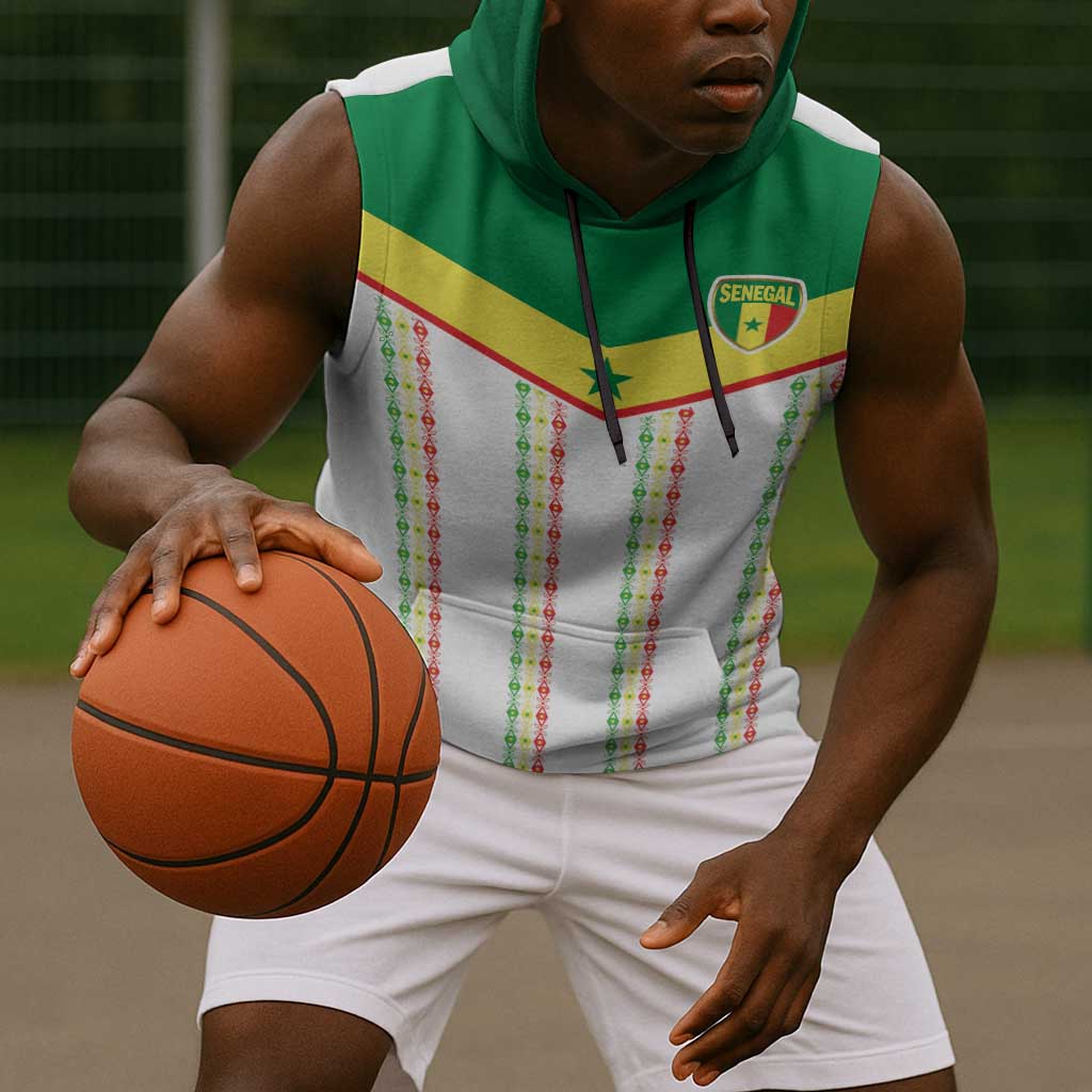 World Football 2026 Senegal Custom Sleeveless Hoodie African Kente White Pattern - African Pride