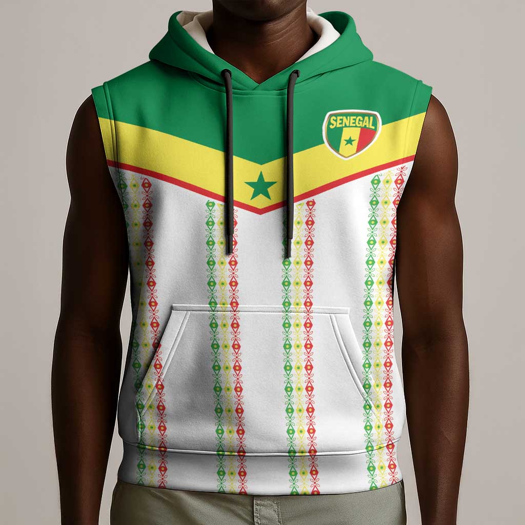 World Football 2026 Senegal Custom Sleeveless Hoodie African Kente White Pattern - African Pride