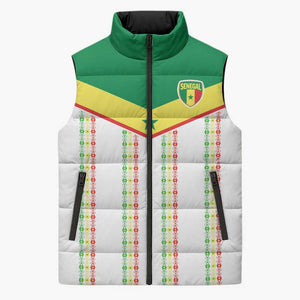 World Football 2026 Senegal Custom Sleeveless Puffer Jacket African Kente White Pattern - African Pride