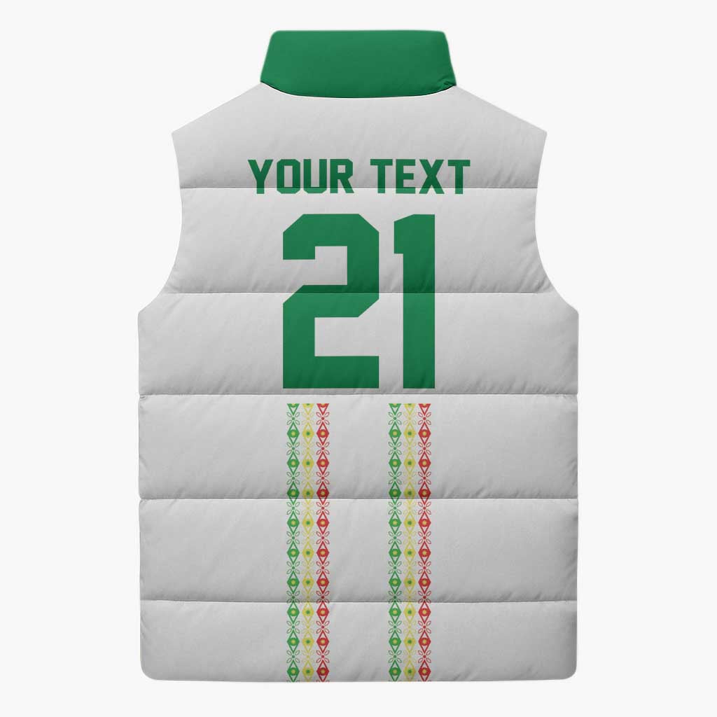 World Football 2026 Senegal Custom Sleeveless Puffer Jacket African Kente White Pattern - African Pride