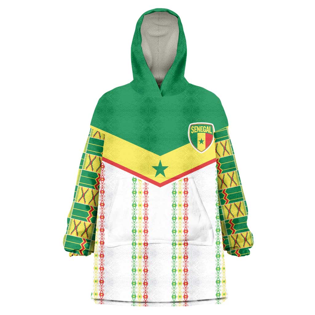 World Football 2026 Senegal Custom Wearable Blanket Hoodie African Kente White Pattern - African Pride
