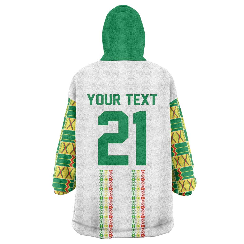 World Football 2026 Senegal Custom Wearable Blanket Hoodie African Kente White Pattern - African Pride