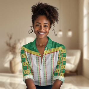 World Football 2026 Senegal Custom Women Casual Shirt African Kente White Pattern - African Pride