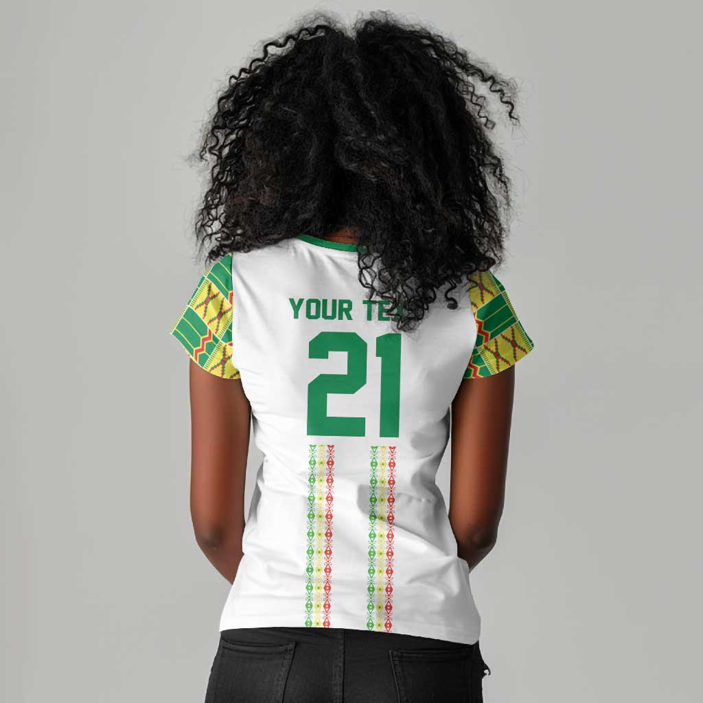World Football 2026 Senegal Custom Women V-Neck T-Shirt African Kente White Pattern LT9