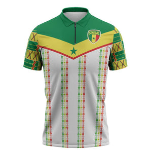 World Football 2026 Senegal Custom Zipper Polo Shirt African Kente White Pattern - African Pride
