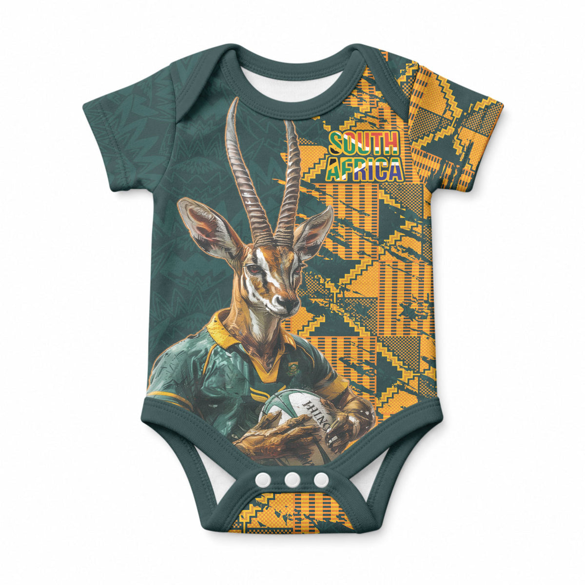 South Africa Rugby Custom Baby Onesie Afro Springboks Mascot Sporty Version