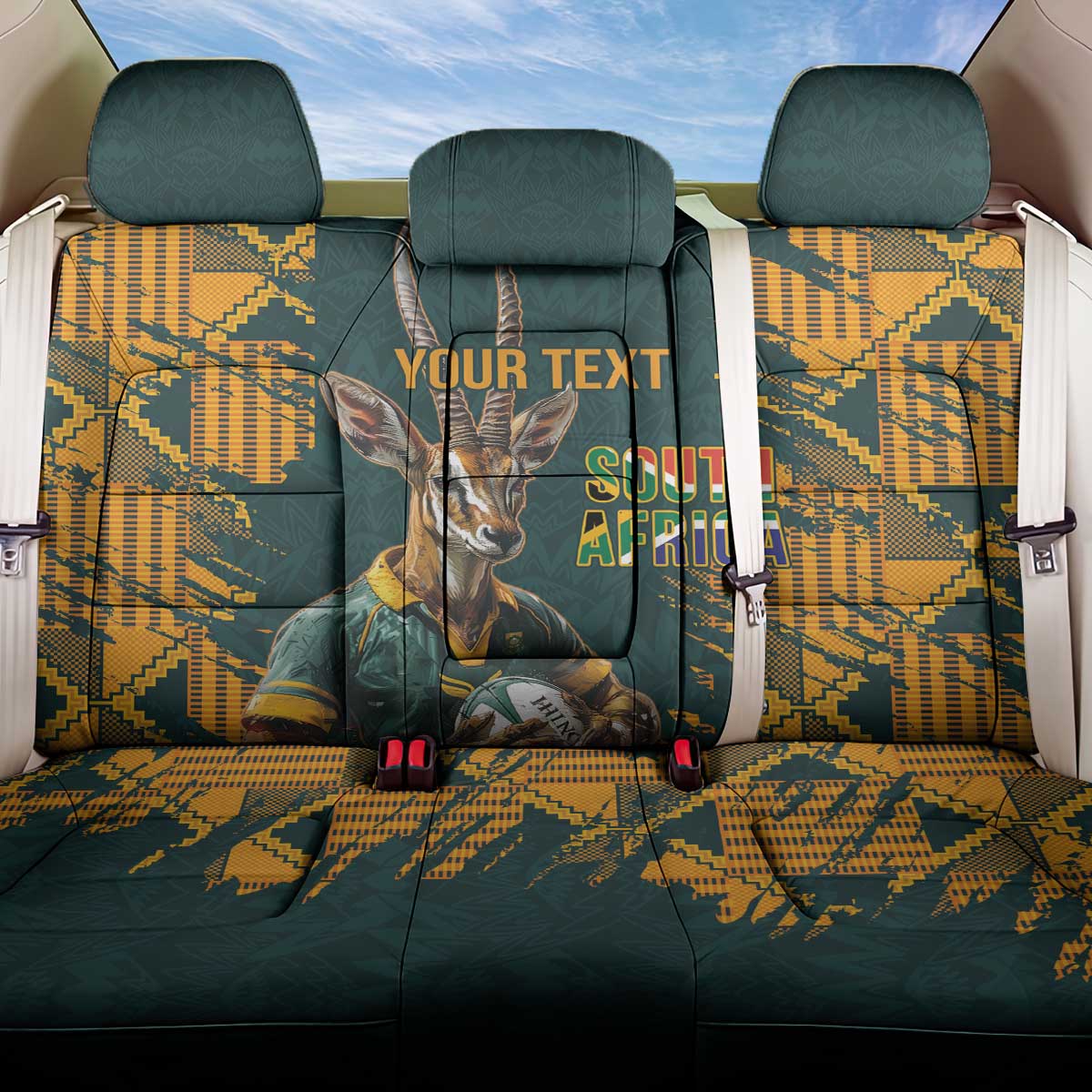 South Africa Rugby Custom Back Car Seat Cover Afro Springboks Mascot Sporty Version