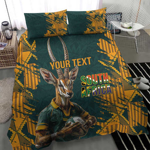 South Africa Rugby Custom Bedding Set Afro Springboks Mascot Sporty Version